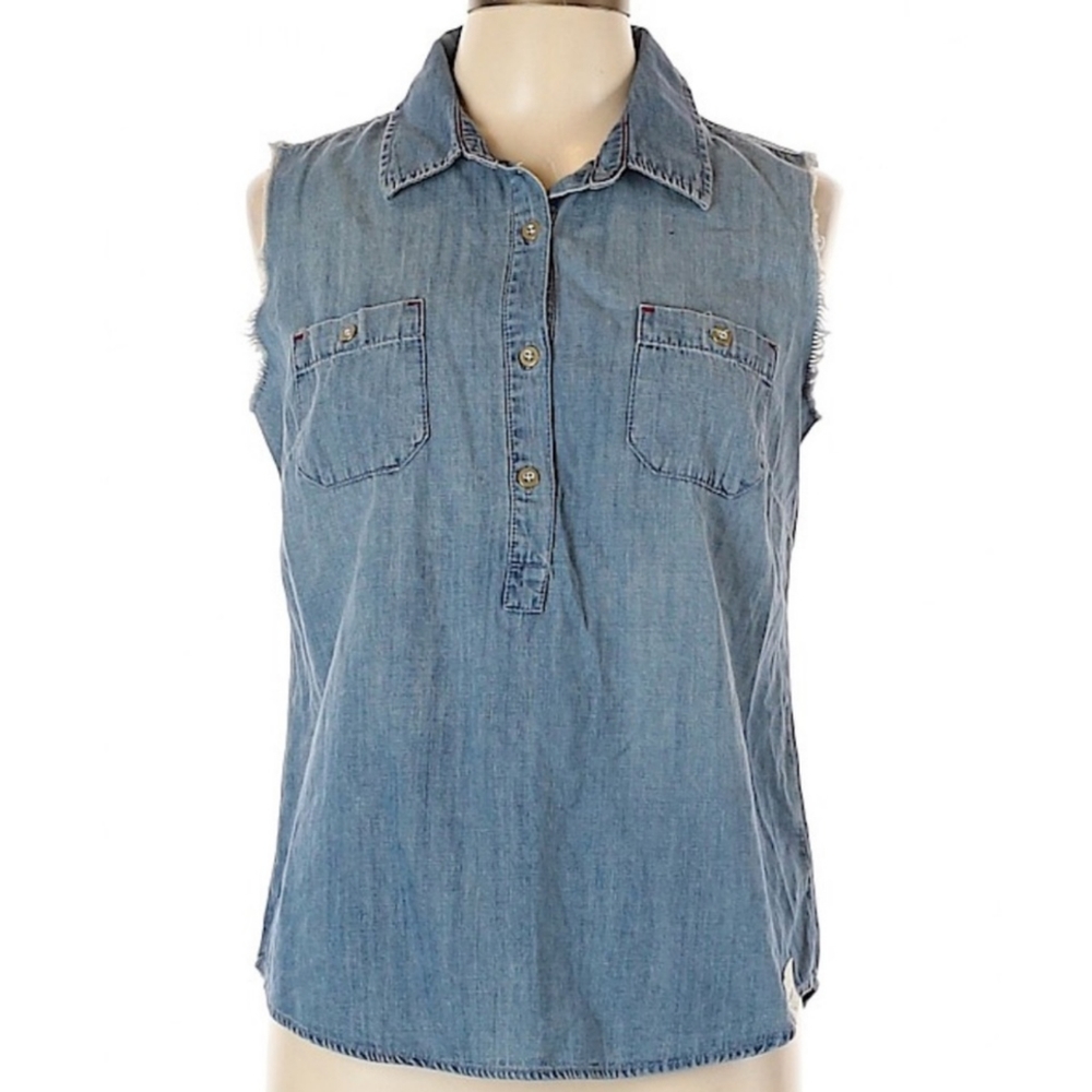 FEED Sleeveless Denim Collared Blouse size Small